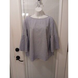 Ralph Lauren bell sleeve blue white stripe cotton blouse women XL